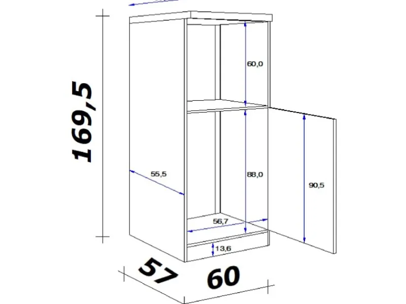 Outlet Küchen-Geräteumbauschr. Lara 60cm Anthra.-San Remo Eiche Kühlschränke|Küchenschränke