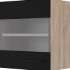 Flex-Well Exclusiv Küchenschränke<Küchen-Glas-Oberschrank Capri 50 cm Schwarz Matt-Endgrain Oak
