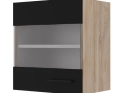 Flex-Well Exclusiv Küchenschränke<Küchen-Glas-Oberschrank Capri 50 cm Schwarz Matt-Endgrain Oak