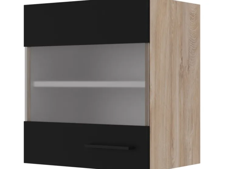 Flex-Well Exclusiv Küchenschränke<Küchen-Glas-Oberschrank Capri 50 cm Schwarz Matt-Endgrain Oak