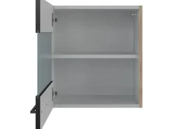 Flex-Well Exclusiv Küchenschränke<Küchen-Glas-Oberschrank Capri 50 cm Schwarz Matt-Endgrain Oak