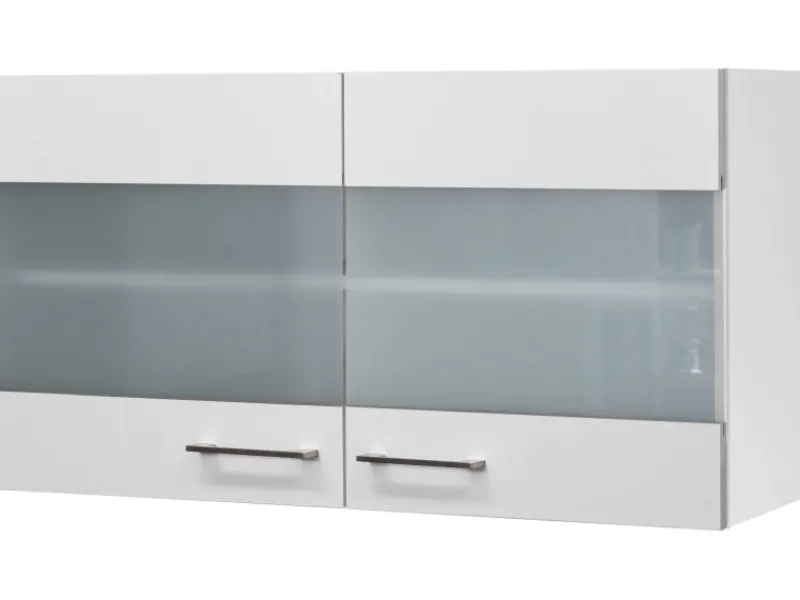 Discount Küchen-Glas-Hängeschrank Joelina 100 cm Weiß Küchenschränke