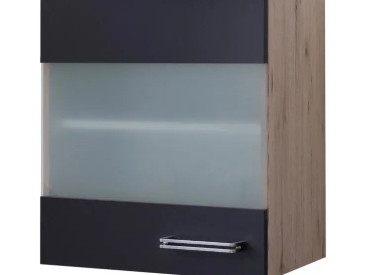 Discount Flex-Well Exclusiv Küchen-Glas-Hängeschrank Lara 50 cm Anthrazit-San Remo Eiche