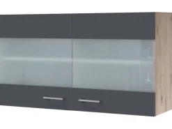 Discount Flex-Well Exclusiv Küchen-Glas-Oberschrank Morena 100cm Basaltgr.-San Remo Eiche