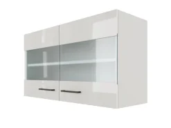 Flex-Well Exclusiv Küchenschränke<Küchen-Oberschrank Lund 100x55cm-Lichtgrau glänzend-Milchglas