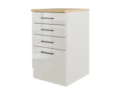 Flex-Well Exclusiv Küchenschränke<Küchen-Schubkastenschrank Lund 50cm Lichtgrau glänzend
