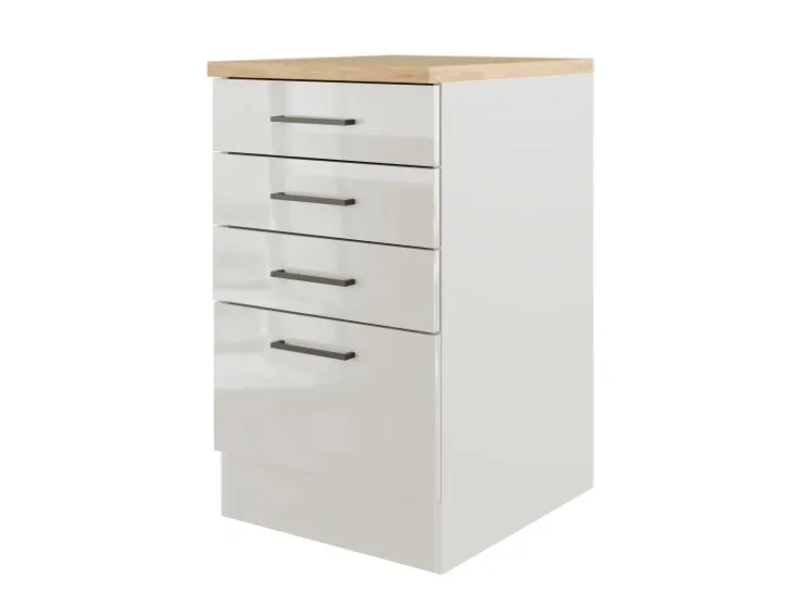 Flex-Well Exclusiv Küchenschränke<Küchen-Schubkastenschrank Lund 50cm Lichtgrau glänzend