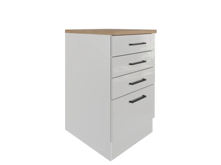 Flex-Well Exclusiv Küchenschränke<Küchen-Schubkastenschrank Lund 50cm Lichtgrau glänzend
