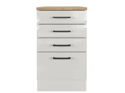 Flex-Well Exclusiv Küchenschränke<Küchen-Schubkastenschrank Lund 50cm Lichtgrau glänzend