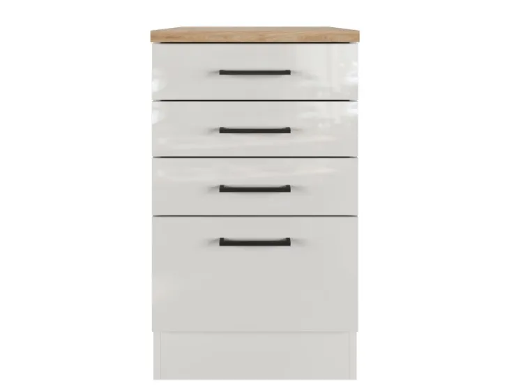 Flex-Well Exclusiv Küchenschränke<Küchen-Schubkastenschrank Lund 50cm Lichtgrau glänzend