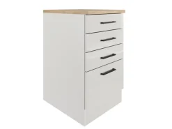 Flex-Well Exclusiv Küchenschränke<Küchen-Schubkastenschrank Lund 50cm Lichtgrau glänzend