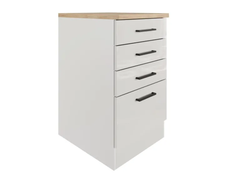 Flex-Well Exclusiv Küchenschränke<Küchen-Schubkastenschrank Lund 50cm Lichtgrau glänzend