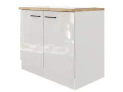 Sale Flex-Well Exclusiv Küchen-Spülenschrank Lund 100cm Lichtgrau glänzend-Rauchgrau