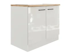 Sale Flex-Well Exclusiv Küchen-Spülenschrank  Lund 100cm Lichtgrau glänzend-Rauchgrau