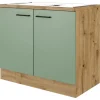 Flex-Well Exclusiv Küchenschränke<Küchen-Spülenschrank DSPU Cara 100cm Schilfgrün-Artisan Eiche