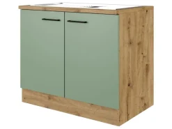 Flex-Well Exclusiv Küchenschränke<Küchen-Spülenschrank DSPU Cara 100cm Schilfgrün-Artisan Eiche