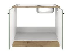 Flex-Well Exclusiv Küchenschränke<Küchen-Spülenschrank DSPU Cara 100cm Schilfgrün-Artisan Eiche