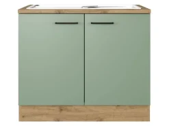 Flex-Well Exclusiv Küchenschränke<Küchen-Spülenschrank DSPU Cara 100cm Schilfgrün-Artisan Eiche