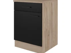 Hot Flex-Well Exclusiv Küchen-Unterschrank Capri 60 cm Schwarz Matt-Endgrain Oak