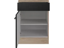Hot Flex-Well Exclusiv Küchen-Unterschrank Capri 60 cm Schwarz Matt-Endgrain Oak