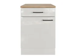 Clearance Flex-Well Exclusiv Küchen-Unterschrank Lund 60 cm Lichtgrau glänzend-Rauchgrau