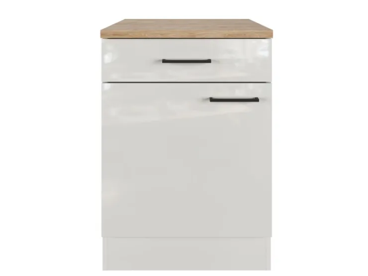Clearance Flex-Well Exclusiv Küchen-Unterschrank Lund 60 cm Lichtgrau glänzend-Rauchgrau