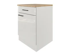 Clearance Flex-Well Exclusiv Küchen-Unterschrank Lund 60 cm Lichtgrau glänzend-Rauchgrau