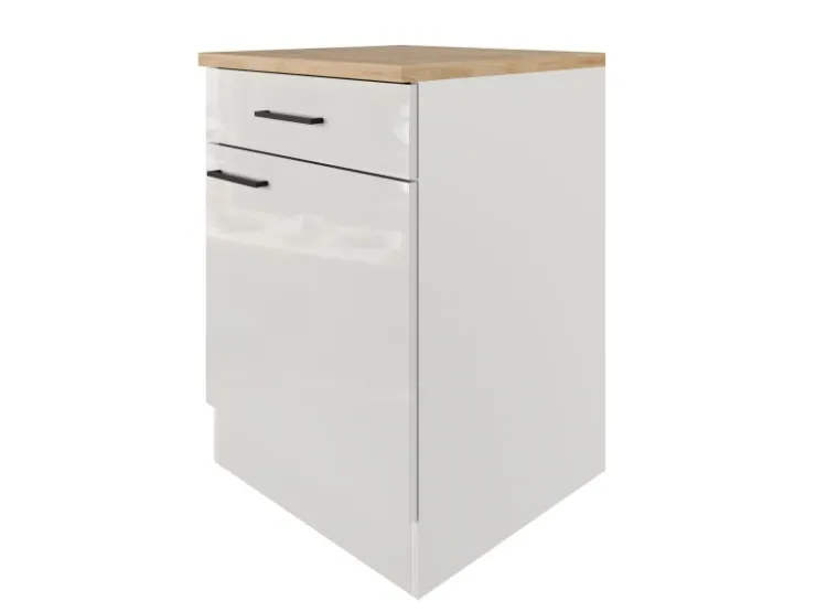 Clearance Flex-Well Exclusiv Küchen-Unterschrank Lund 60 cm Lichtgrau glänzend-Rauchgrau