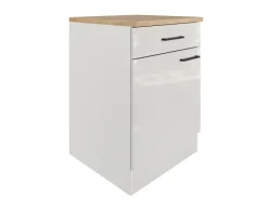 Clearance Flex-Well Exclusiv Küchen-Unterschrank Lund 60 cm Lichtgrau glänzend-Rauchgrau