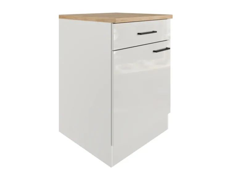 Clearance Flex-Well Exclusiv Küchen-Unterschrank Lund 60 cm Lichtgrau glänzend-Rauchgrau