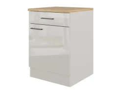 Clearance Flex-Well Exclusiv Küchen-Unterschrank Lund 60 cm Lichtgrau glänzend-Rauchgrau