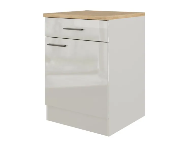 Clearance Flex-Well Exclusiv Küchen-Unterschrank Lund 60 cm Lichtgrau glänzend-Rauchgrau