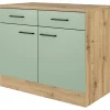 Online Küchen-Unterschrank Cara 100 cm Schilfgrün matt Artisan Eiche Küchenschränke