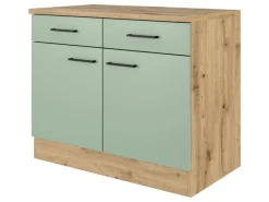 Online Küchen-Unterschrank Cara 100 cm Schilfgrün matt Artisan Eiche Küchenschränke