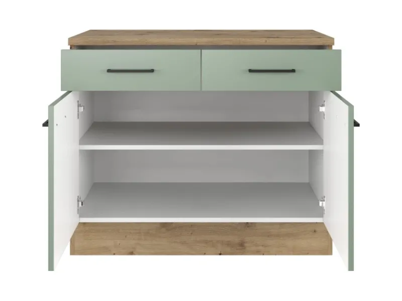 Online Küchen-Unterschrank Cara 100 cm Schilfgrün matt Artisan Eiche Küchenschränke
