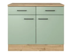 Online Küchen-Unterschrank Cara 100 cm Schilfgrün matt Artisan Eiche Küchenschränke