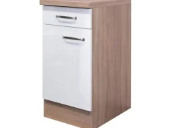 Outlet Küchen-Unterschrank Valero 40 cm Hochglanz Weiß-Sonoma Eiche Küchenschränke