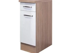 Clearance Küchen-Unterschrank Valero 30 cm Hochglanz Weiß-Sonoma Eiche Küchenschränke