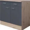 New Flex-Well Exclusiv Küchen-Unterschrank Morena 100cm Basaltg. matt-San Remo Eiche