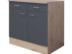 New Flex-Well Exclusiv Küchen-Unterschrank Morena 100cm Basaltg. matt-San Remo Eiche