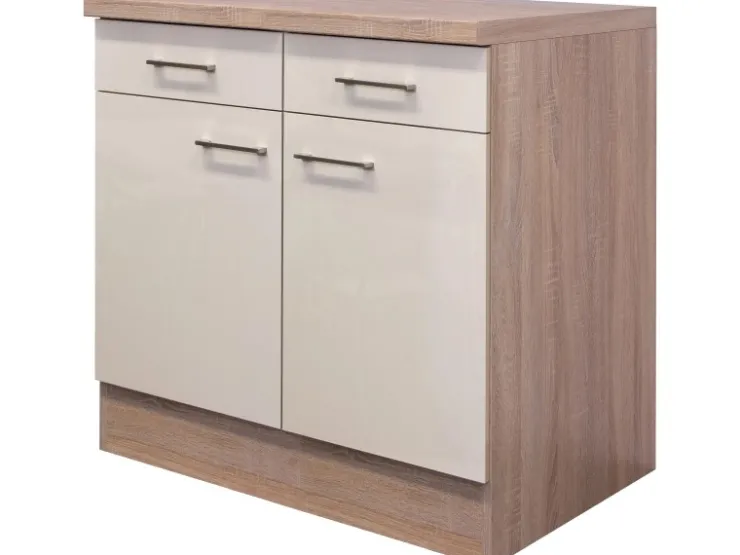 Flex-Well Exclusiv Küchenschränke<Küchen-Unterschrank Orlando 80 cm Kaschmir Glanz-Sonoma Eiche
