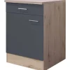 Outlet Flex-Well Exclusiv Küchen-Unterschrank Morena 60cm Basaltgrau-San Remo Eiche