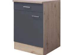 Outlet Flex-Well Exclusiv Küchen-Unterschrank Morena 60cm Basaltgrau-San Remo Eiche