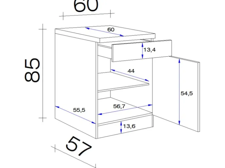 Outlet Flex-Well Exclusiv Küchen-Unterschrank Morena 60cm Basaltgrau-San Remo Eiche