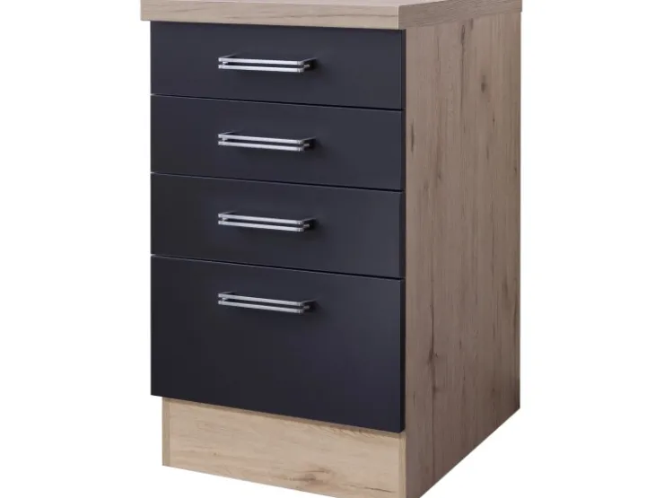 Best Flex-Well Exclusiv Küchen-Unterschrank Lara 50cm 4 Auszüge Anthra-San Remo Eiche Anthrazit