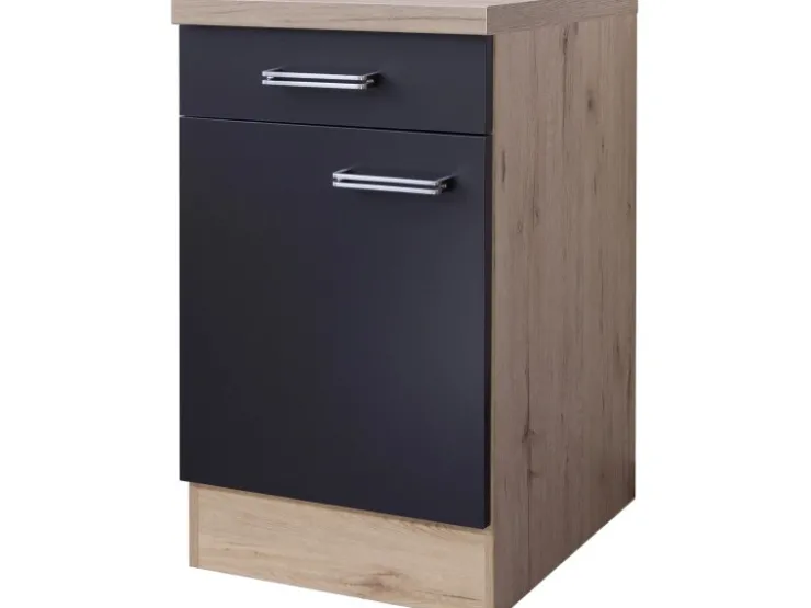Clearance Flex-Well Exclusiv Küchen-Unterschrank Lara 50 cm -San Remo Eiche Anthrazit