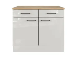 Flex-Well Exclusiv Küchen-Unterschrank Lund 100 cm Lichtgrau glänzend-Rauchgrau