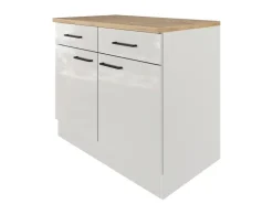 Flex-Well Exclusiv Küchen-Unterschrank Lund 100 cm Lichtgrau glänzend-Rauchgrau