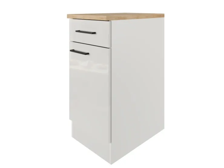 Flex-Well Exclusiv Einbauküchen|Küchenschränke<Küchen-Unterschrank Lund 40 cm Lichtgrau glänzend-Rauchgrau