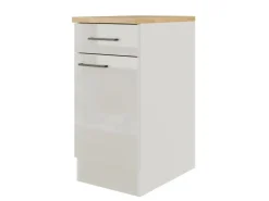 Flex-Well Exclusiv Einbauküchen|Küchenschränke<Küchen-Unterschrank Lund 40 cm Lichtgrau glänzend-Rauchgrau